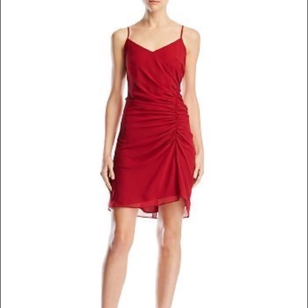 Red, ruched, Rebecca Minkoff dress. Size 6.